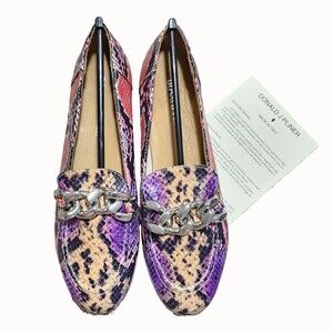 Donald J Pliner Nolin Womens Metallic Mini Viper Leather Loafers Size 6